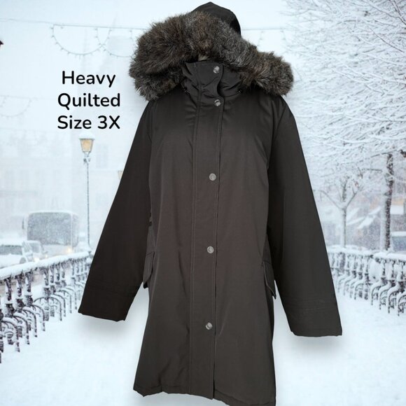 Plus Size Womens Heavy Puffer Quilt Lined Fur Hooded Parka Ski Winter Jacket - Picture 11 of 13